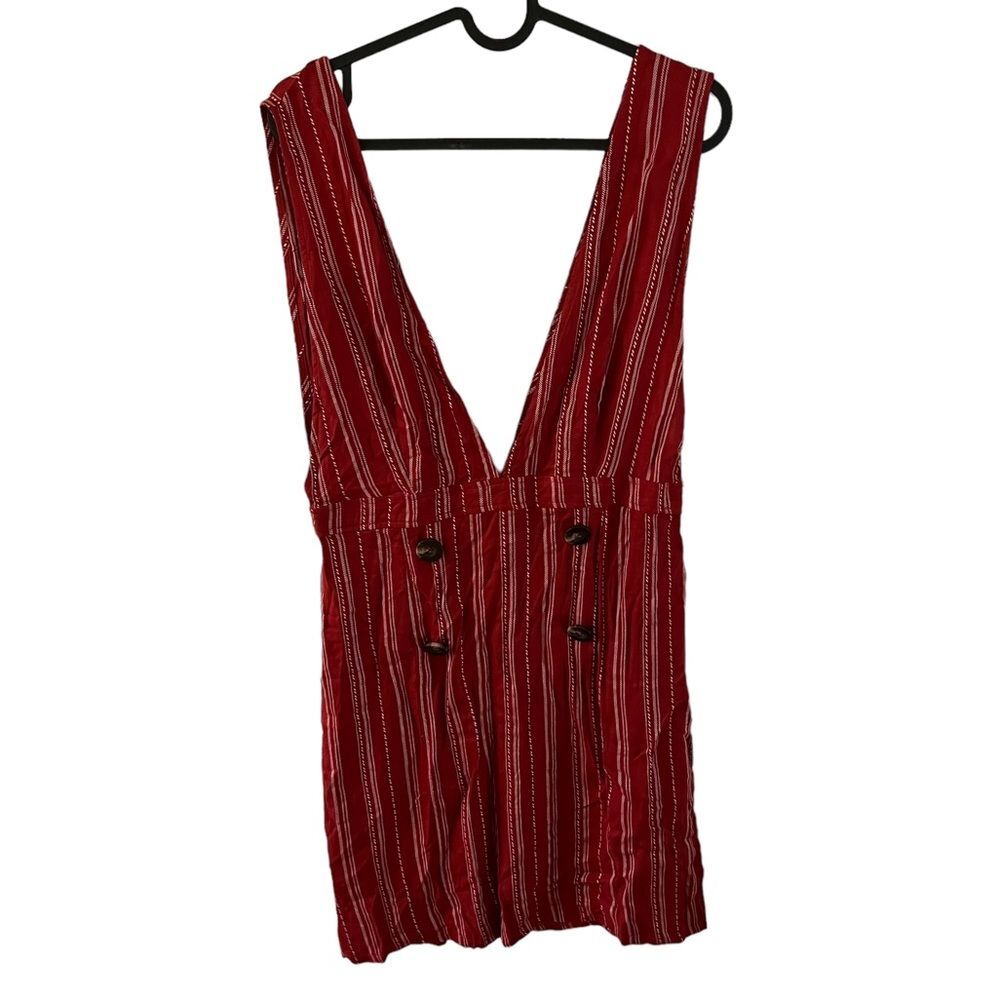 Le Lis Womens M Red Striped Deep V Dress Casual Summer Layered